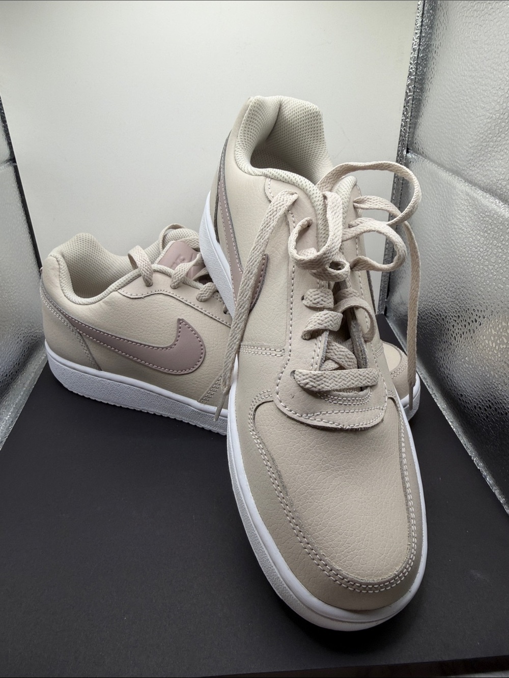 Nike Women’s Cream Sneakers with Light Pink Swoosh
